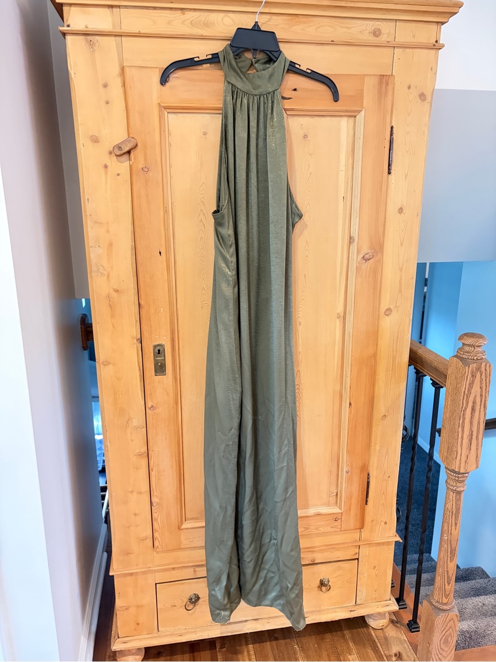 Misa Los Angeles Satin Olive Halter Dress